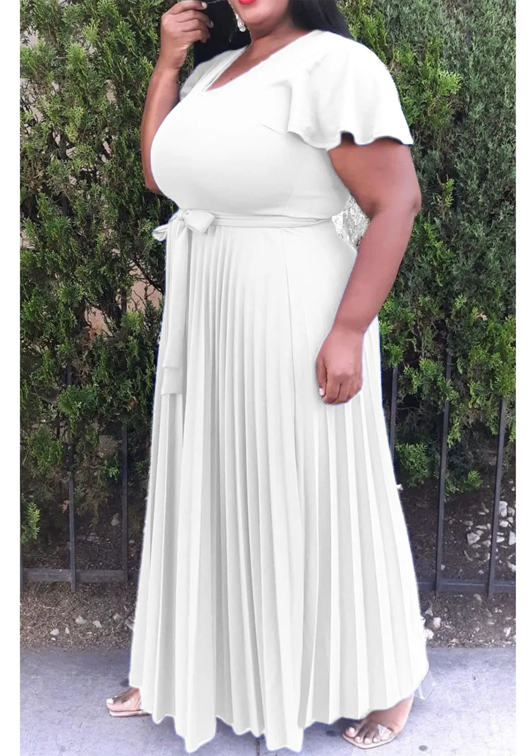 Hi Curvy Plus Size Women Pleated Flare Maxi Dress