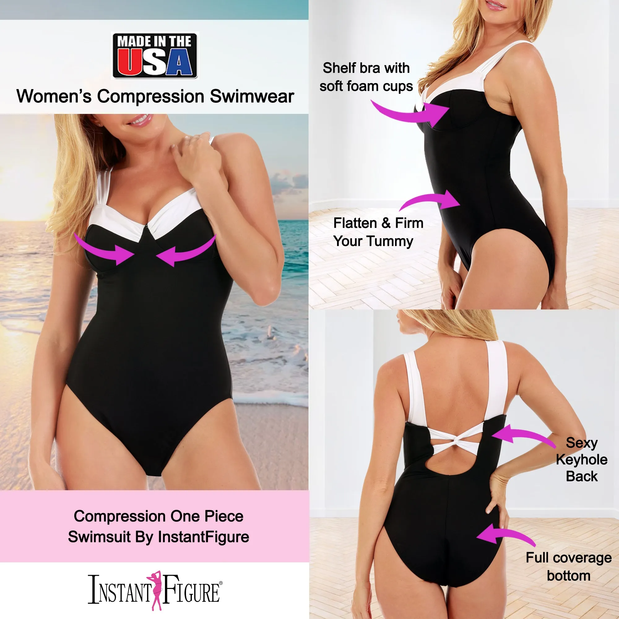 InstantFigure Contrast Trim One Piece Swimsuit 13496P