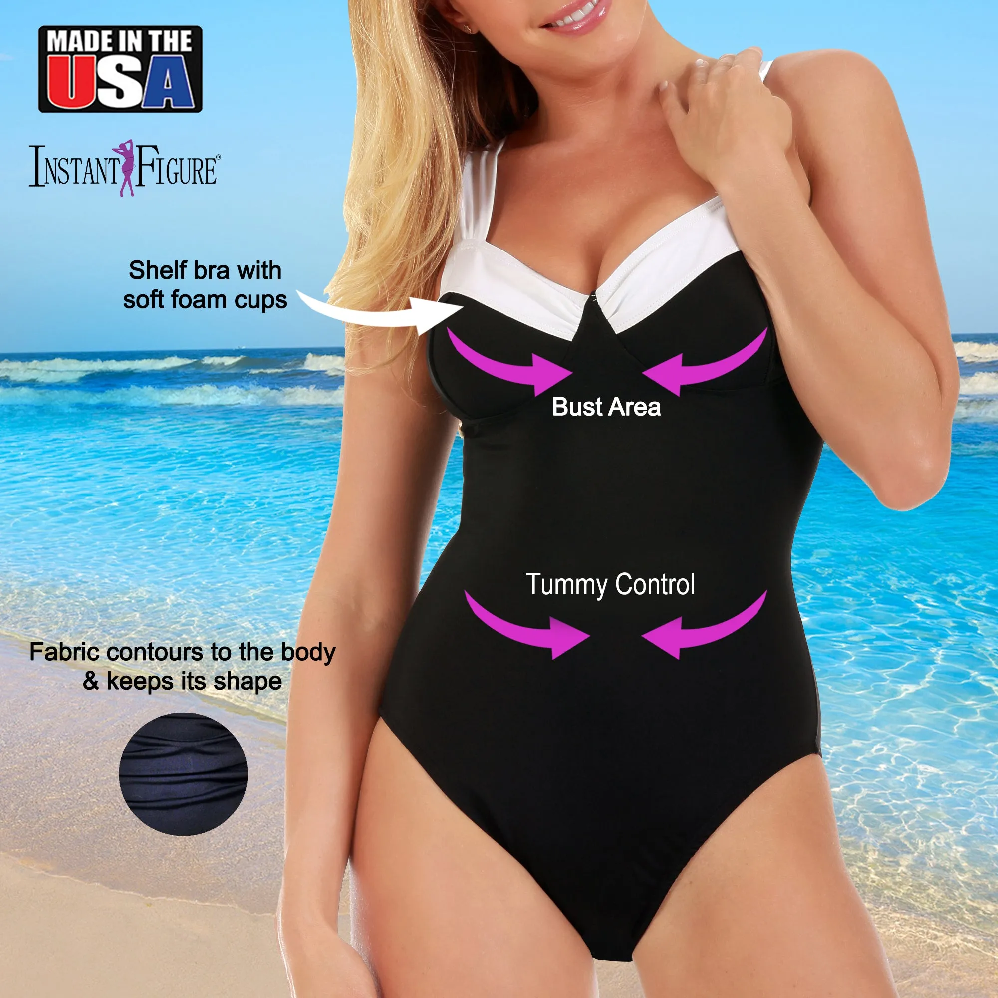 InstantFigure Contrast Trim One Piece Swimsuit 13496P