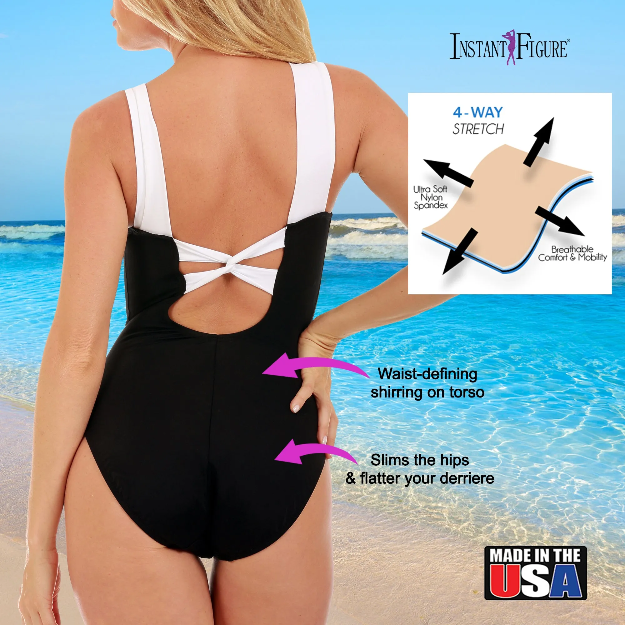 InstantFigure Contrast Trim One Piece Swimsuit 13496P