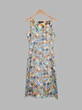 Jean Colonna SS1998 reversed geometric floral print satin slip dress