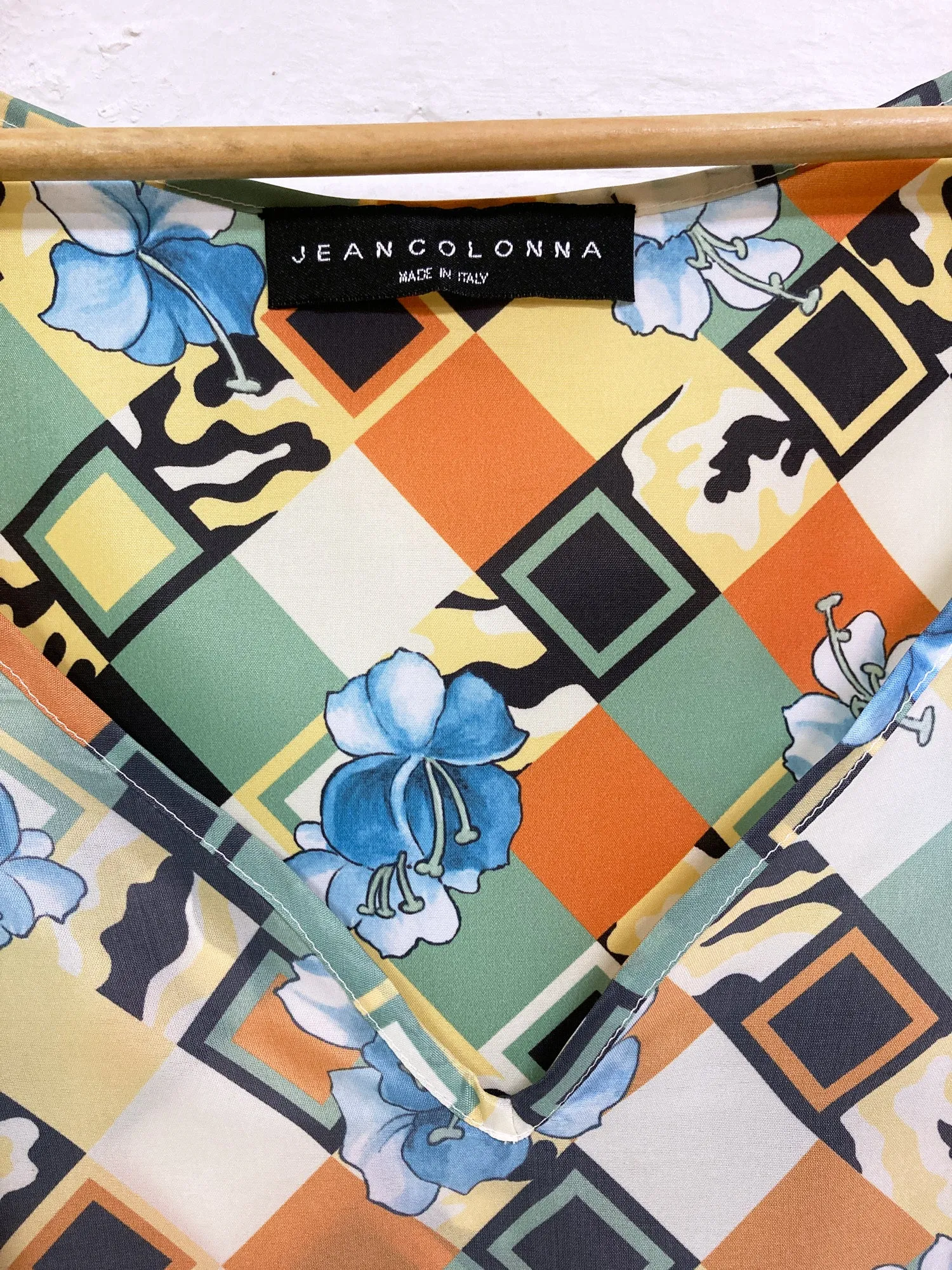 Jean Colonna SS1998 reversed geometric floral print satin slip dress