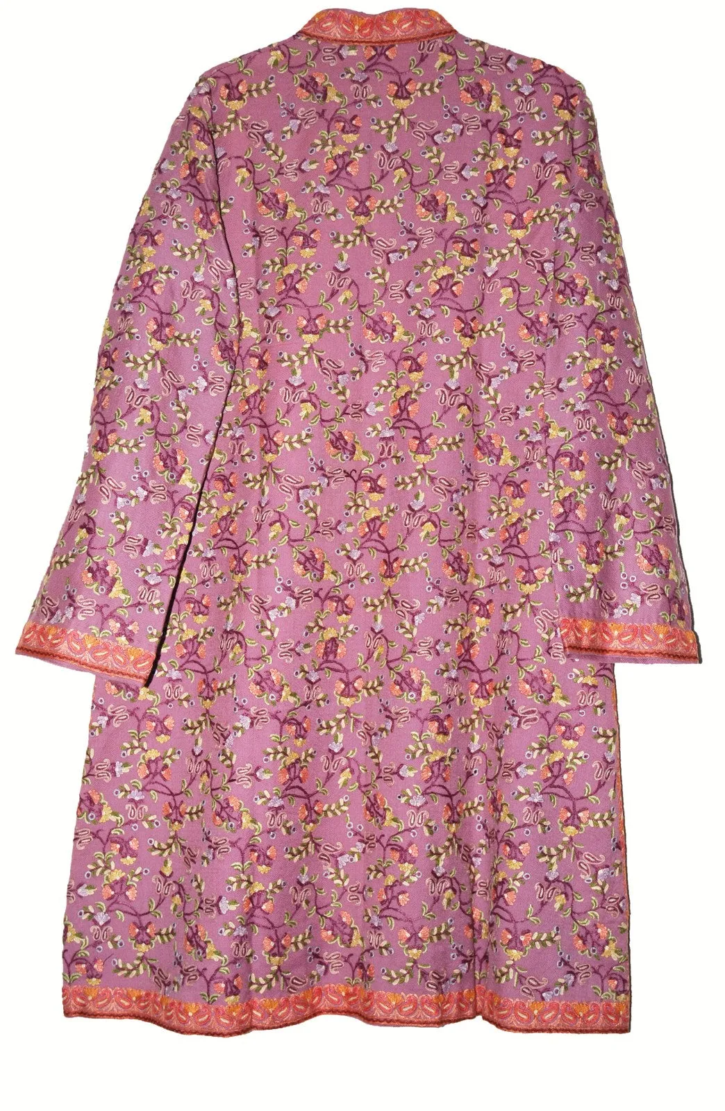 Kashmiri Woolen Coat Dull Pink, Multicolor Embroidery #AO-165