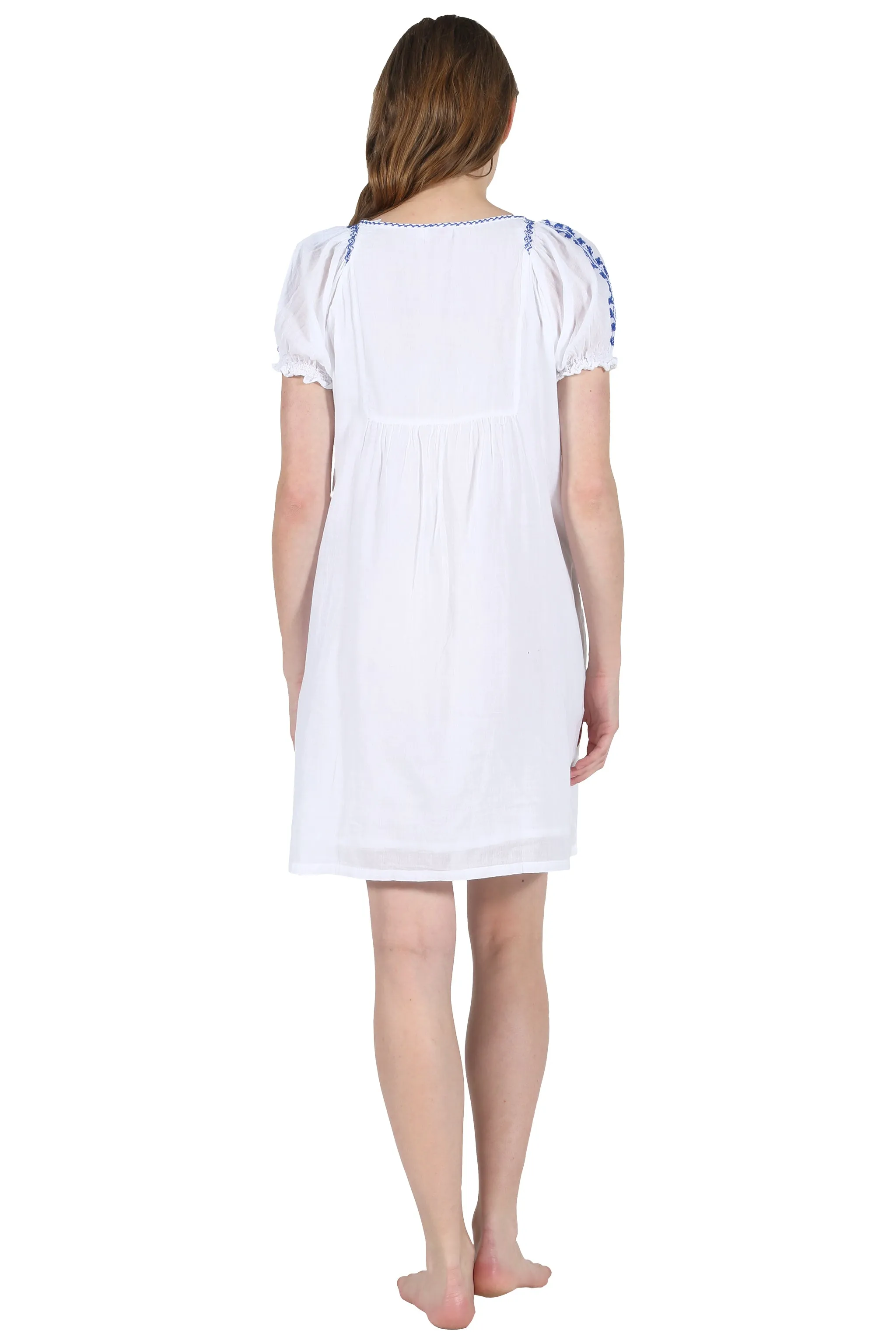 La Cera Short Sleeve Embroidered Peasant Chemise