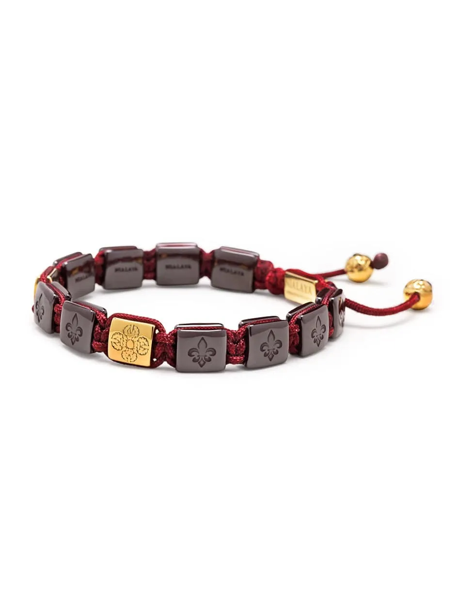 Men's Ceramic Flatbead Bracelet in Dark Red and Gold