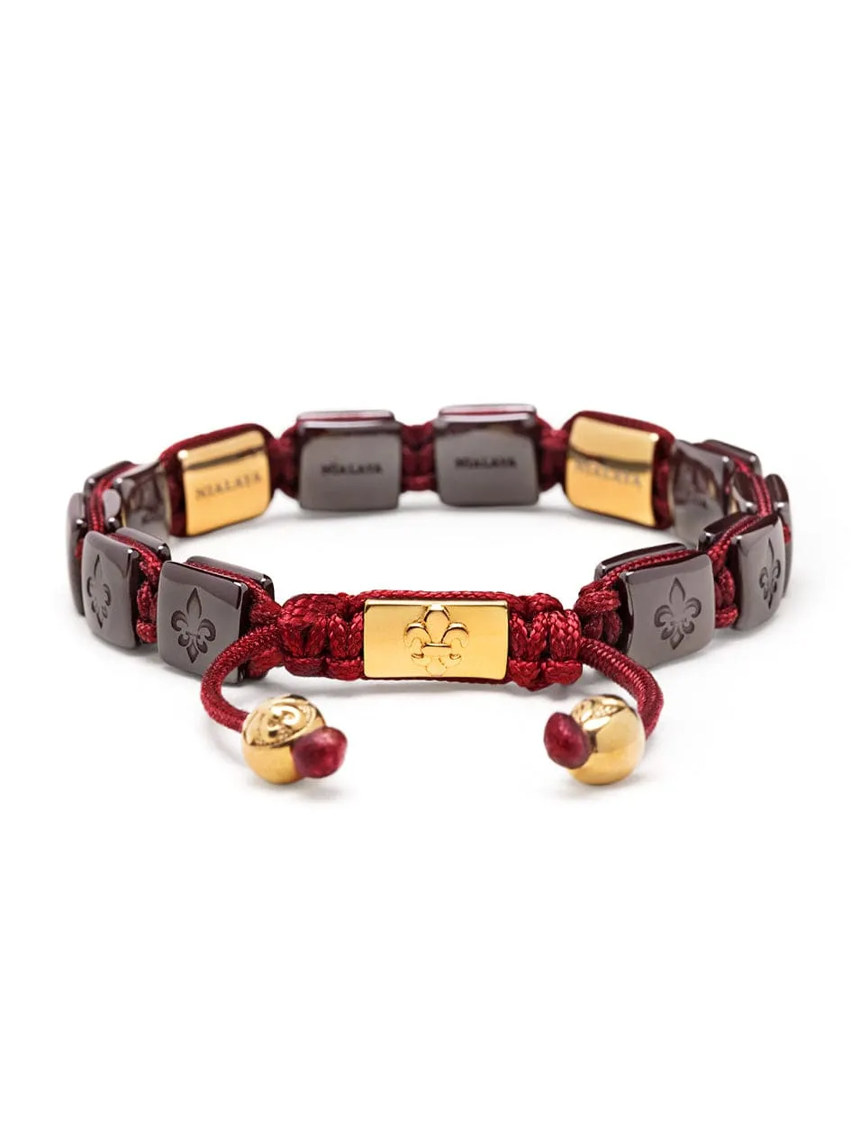 Men's Ceramic Flatbead Bracelet in Dark Red and Gold