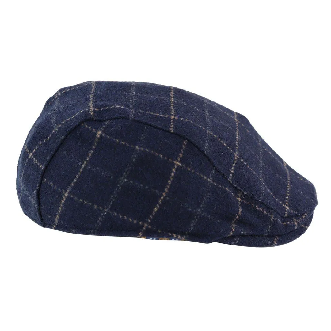 Mens Navy Blue Hat Flat Cap Herringbone Check Vintage Retro Peaky Tweed Grandad