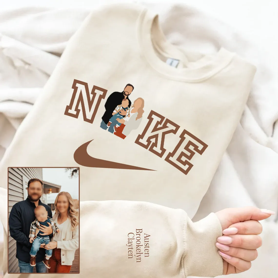 Mother's Day Personalized Printed Family Photo NKE Hoodie Sweatshirt T-Shirt