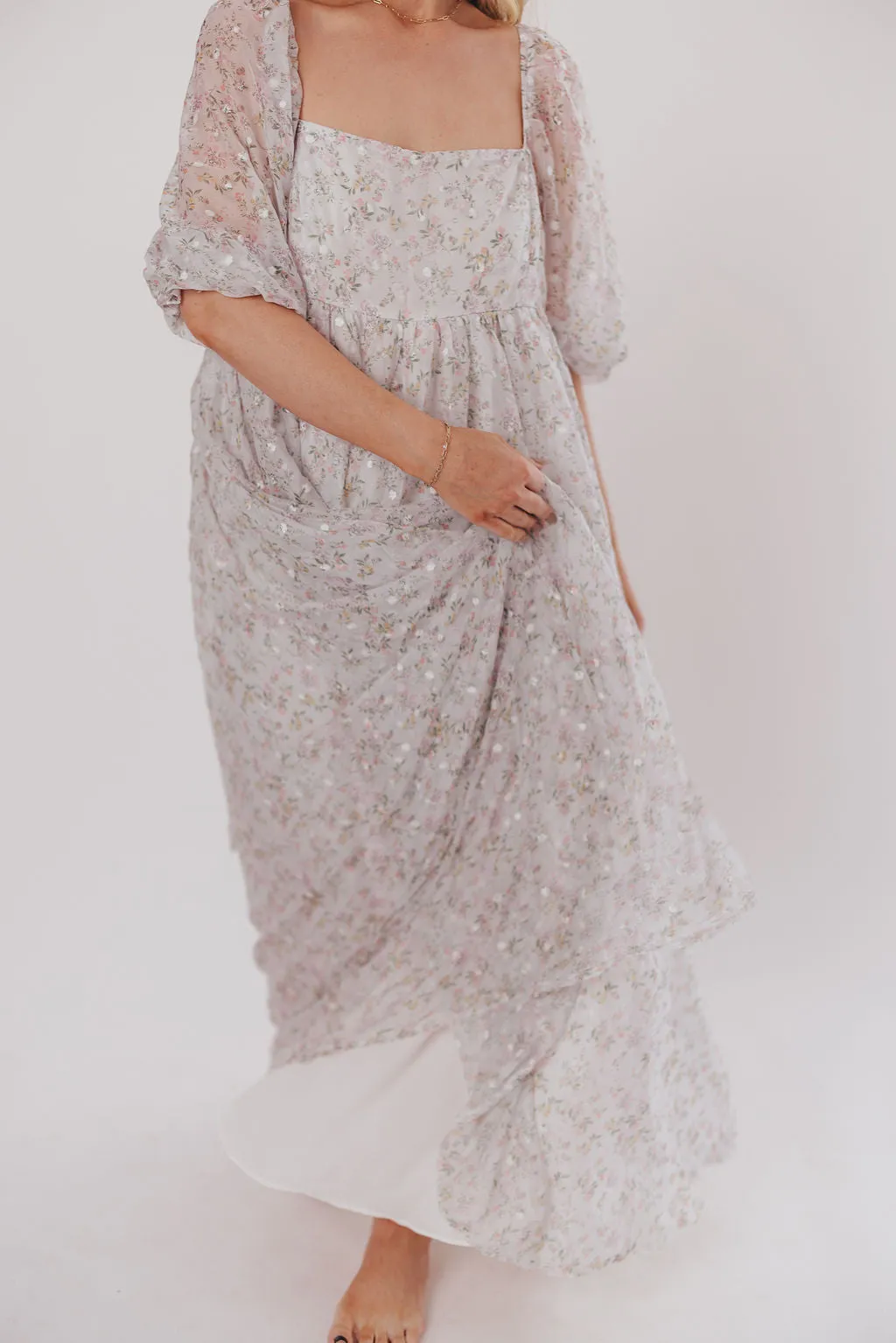 *New* Mona Maxi Dress with Smocking in Grey Floral - Bump Friendly (S-3XL)