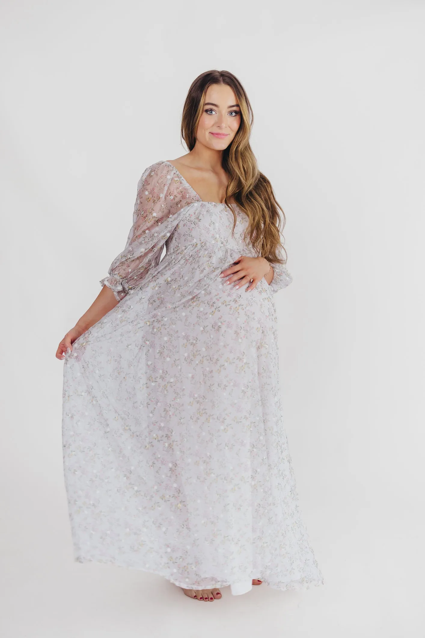 *New* Mona Maxi Dress with Smocking in Grey Floral - Bump Friendly (S-3XL)