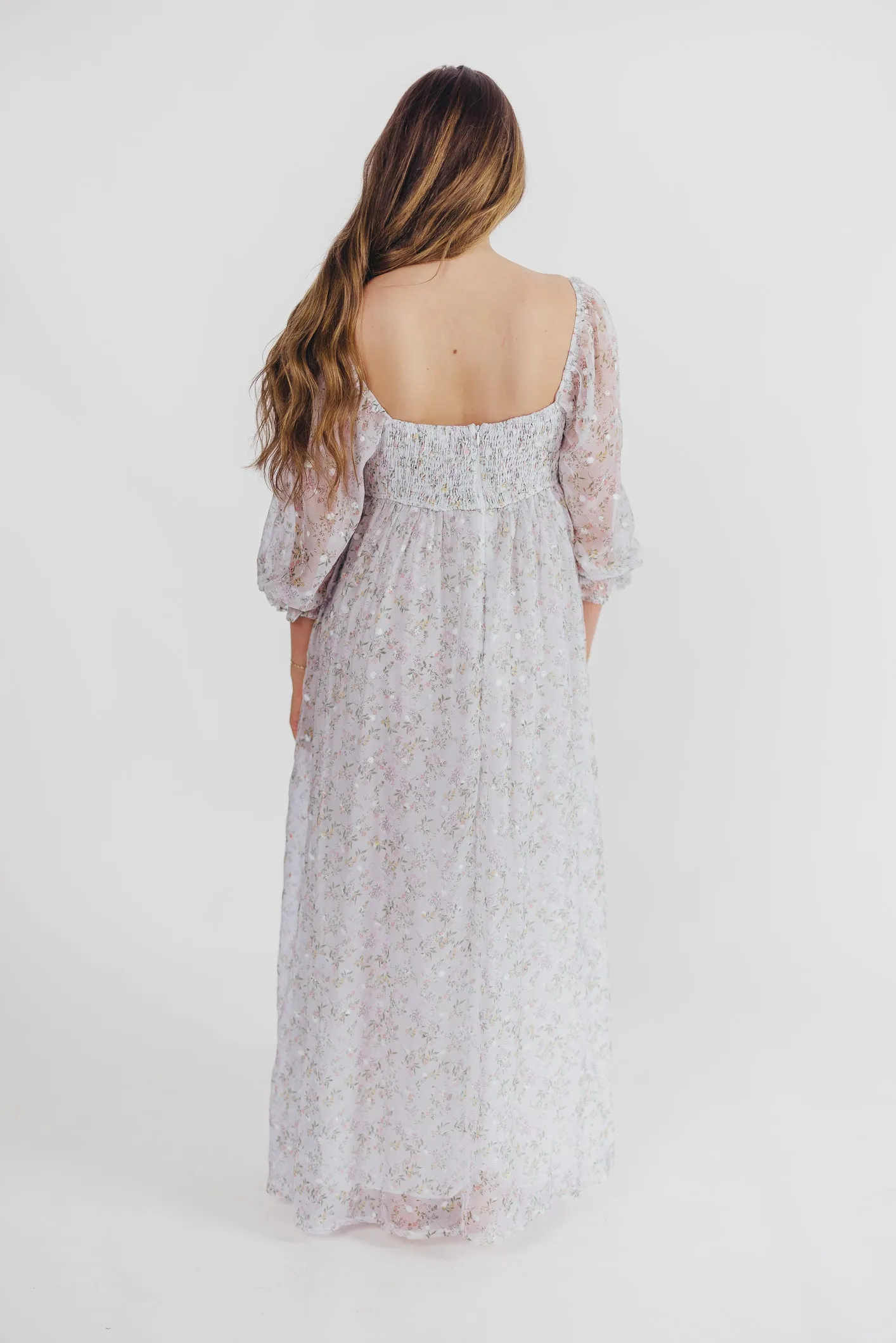 *New* Mona Maxi Dress with Smocking in Grey Floral - Bump Friendly (S-3XL)