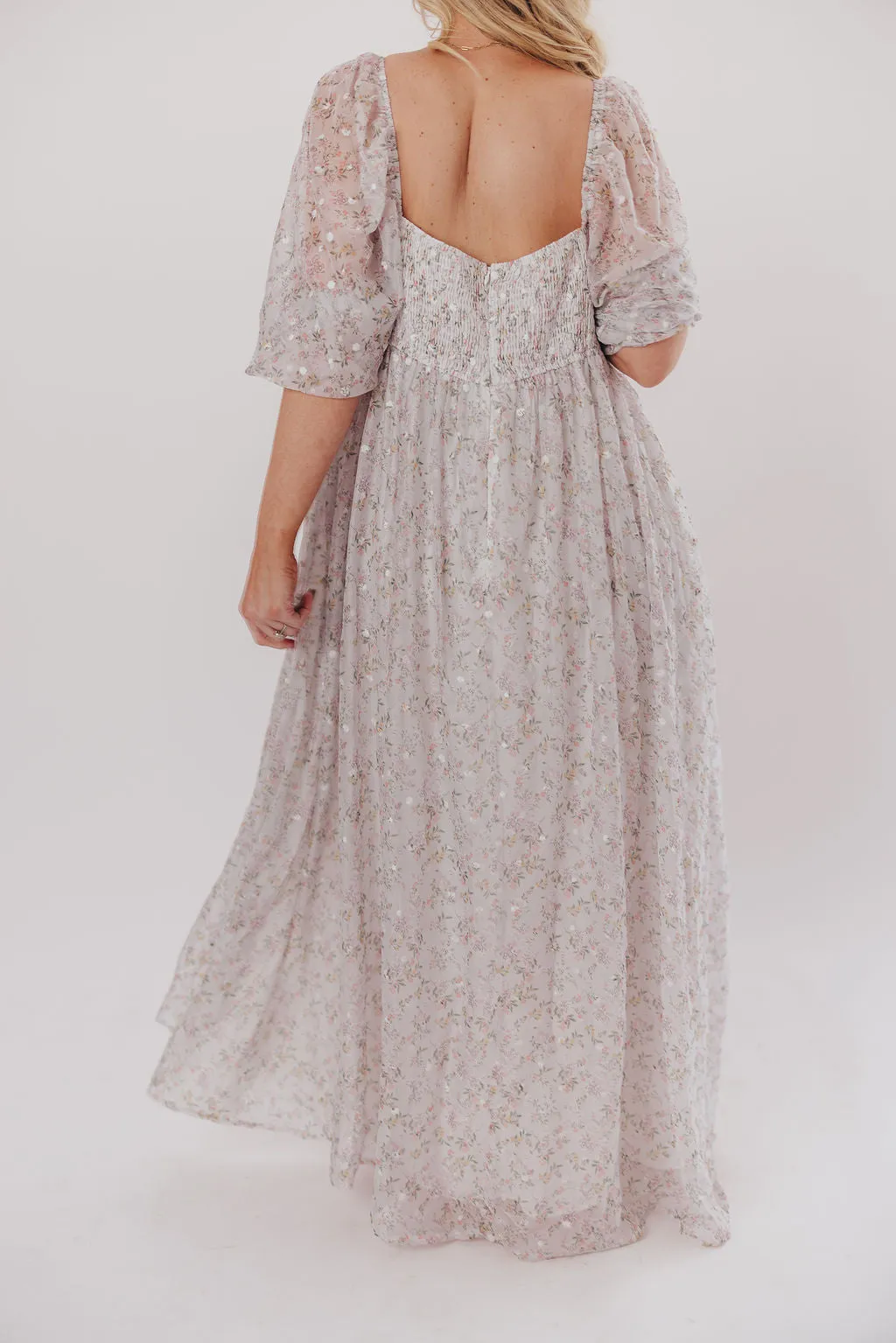 *New* Mona Maxi Dress with Smocking in Grey Floral - Bump Friendly (S-3XL)