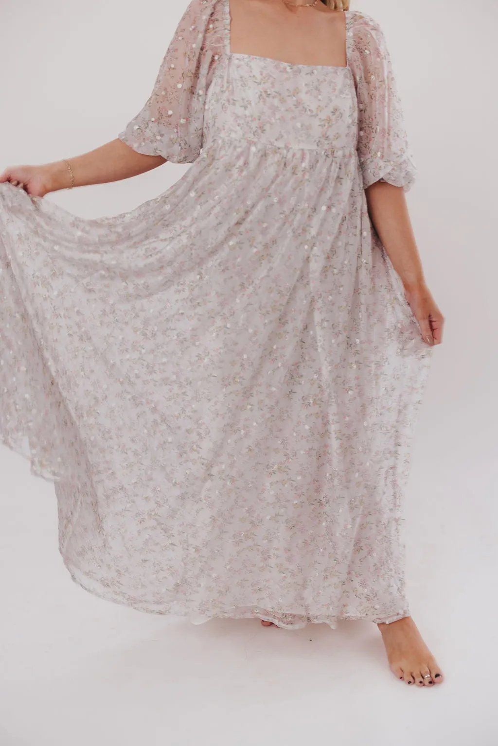 *New* Mona Maxi Dress with Smocking in Grey Floral - Bump Friendly (S-3XL)