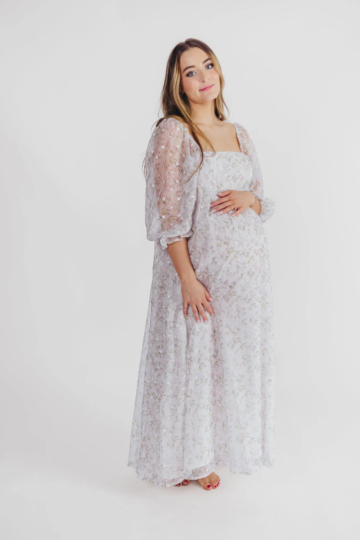 *New* Mona Maxi Dress with Smocking in Grey Floral - Bump Friendly (S-3XL)