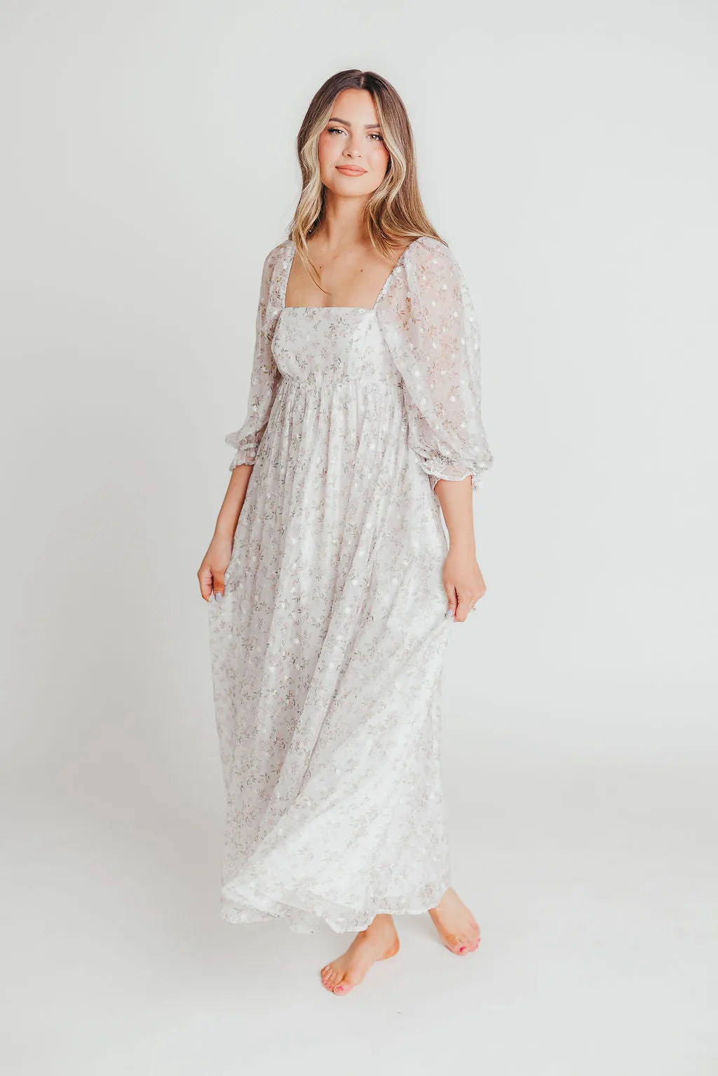 *New* Mona Maxi Dress with Smocking in Grey Floral - Bump Friendly (S-3XL)