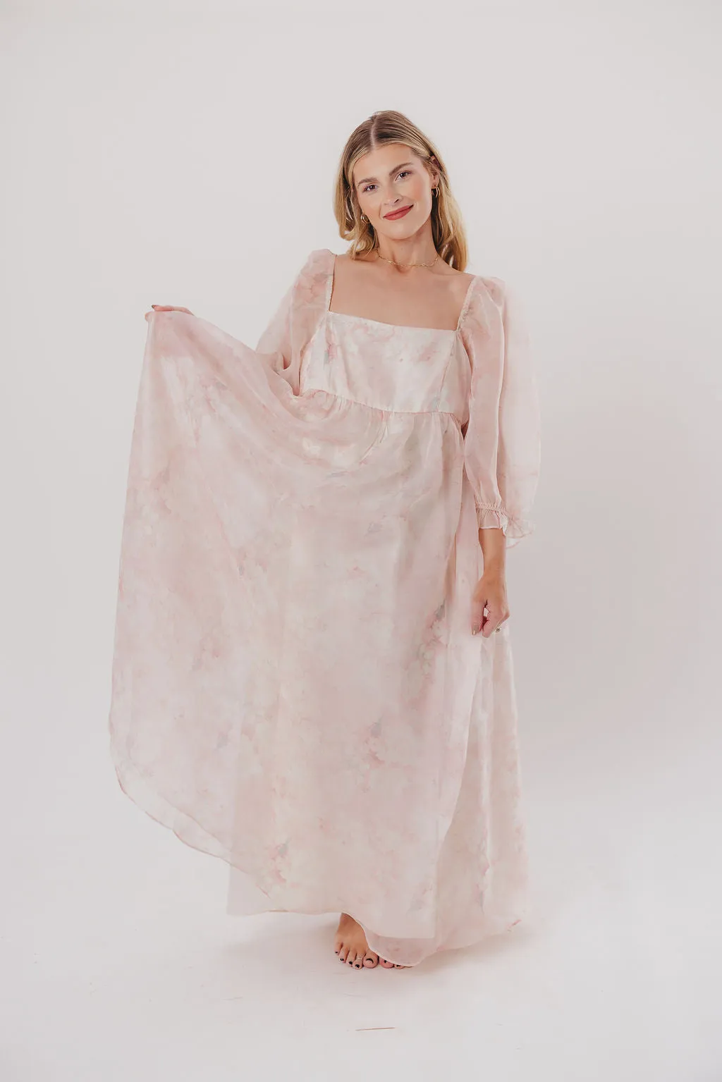 *New* Mona Maxi Dress with Smocking in Pale Pink Floral - Bump Friendly & Inclusive Sizing (S-3XL)