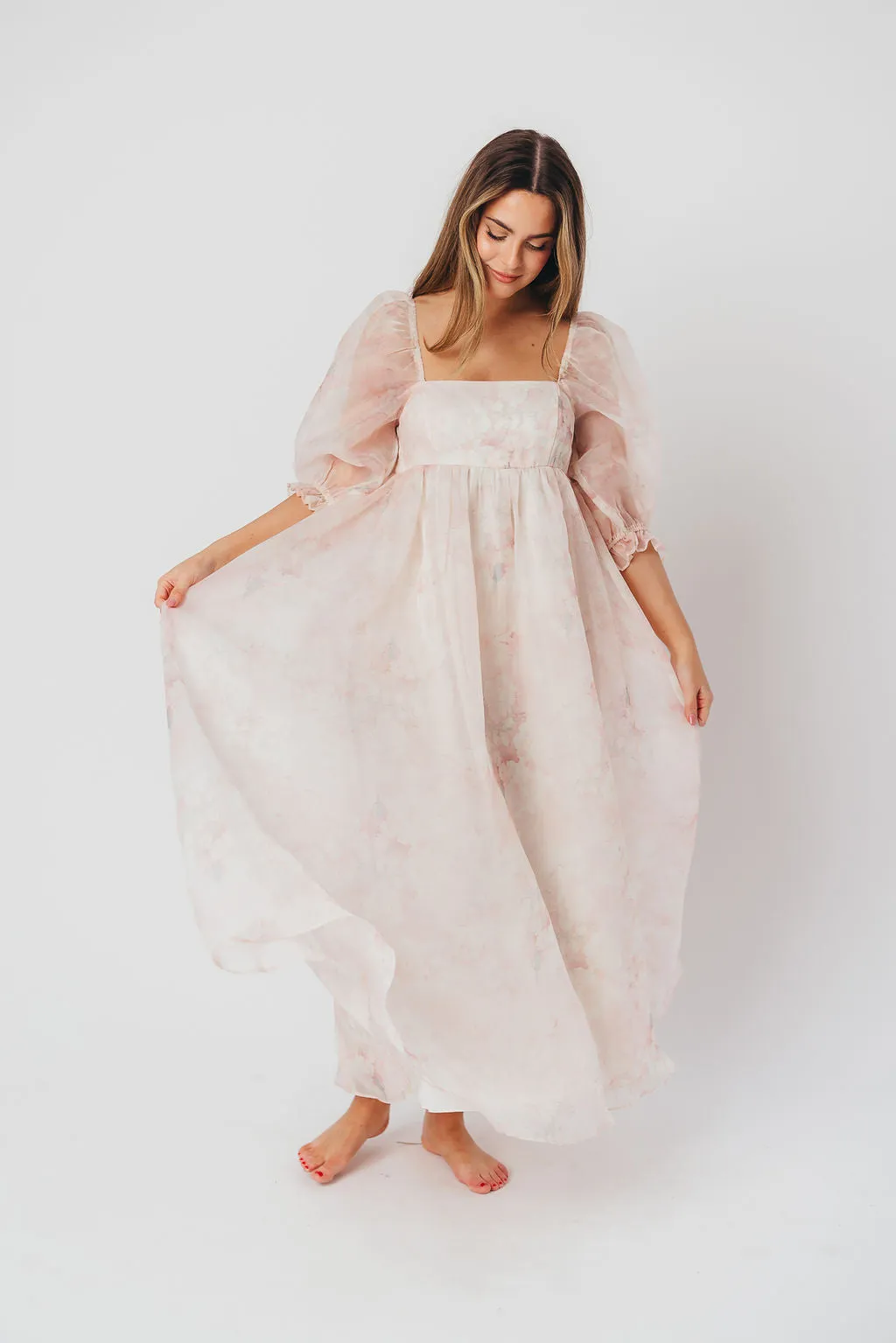 *New* Mona Maxi Dress with Smocking in Pale Pink Floral - Bump Friendly & Inclusive Sizing (S-3XL)