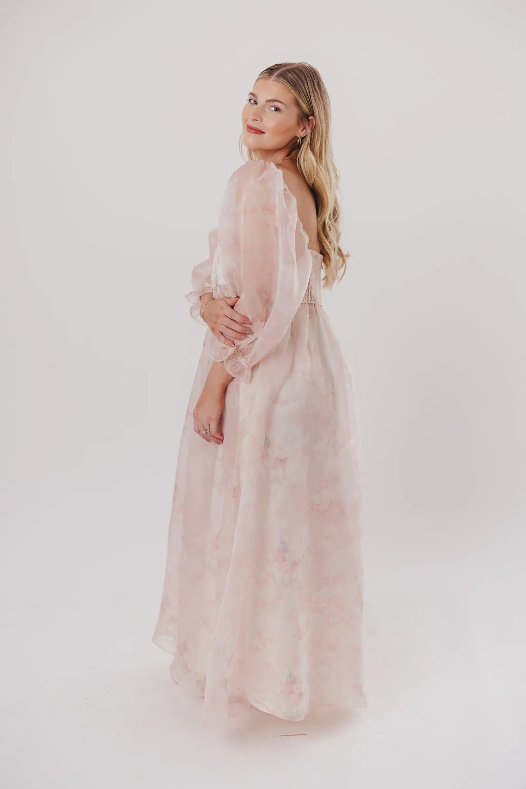 *New* Mona Maxi Dress with Smocking in Pale Pink Floral - Bump Friendly & Inclusive Sizing (S-3XL)