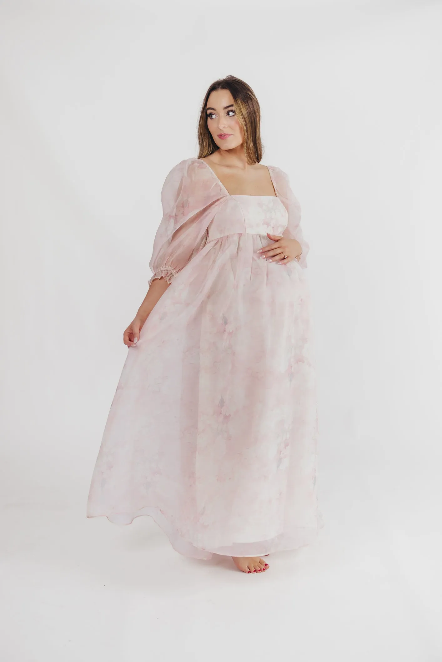 *New* Mona Maxi Dress with Smocking in Pale Pink Floral - Bump Friendly & Inclusive Sizing (S-3XL)