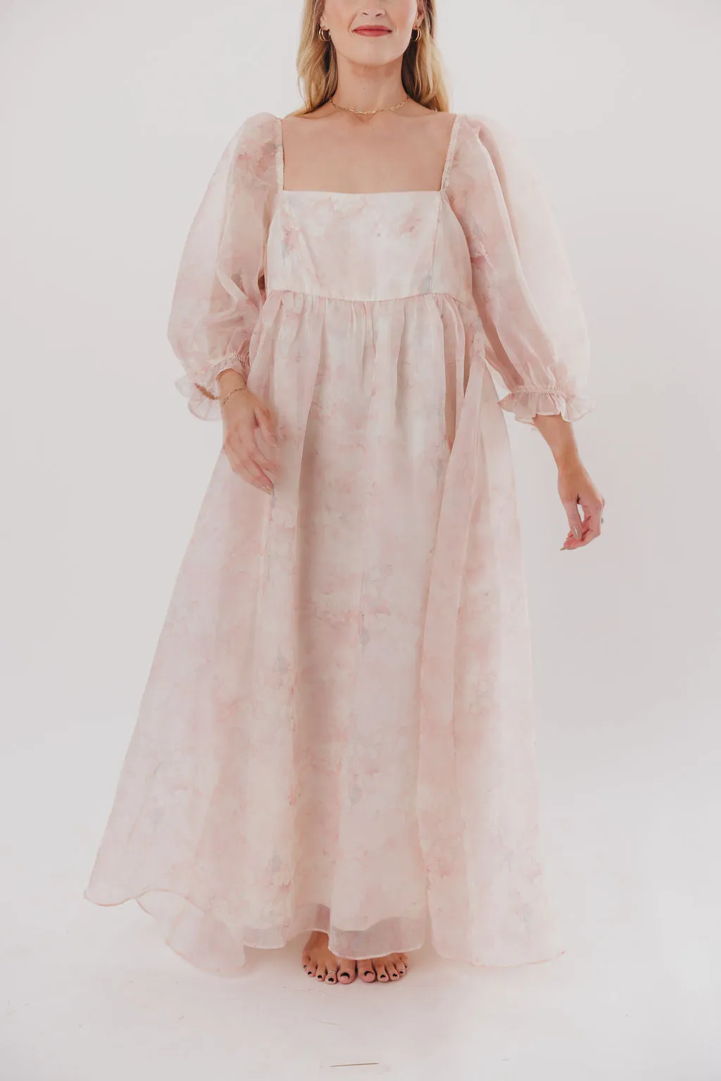 *New* Mona Maxi Dress with Smocking in Pale Pink Floral - Bump Friendly & Inclusive Sizing (S-3XL)