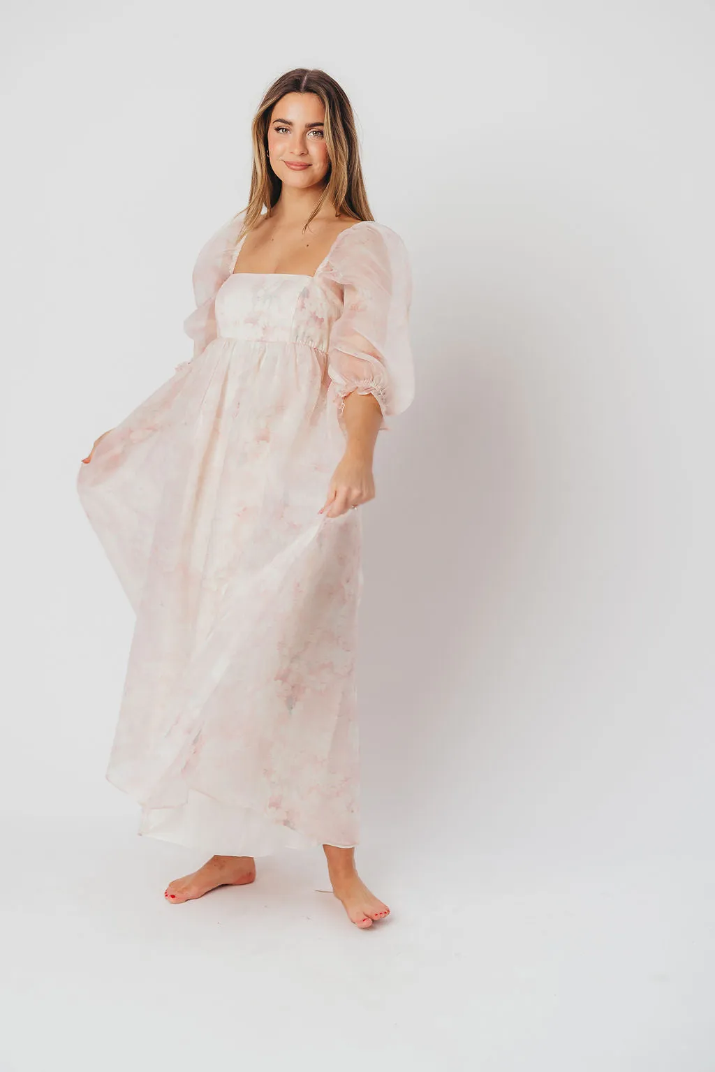 *New* Mona Maxi Dress with Smocking in Pale Pink Floral - Bump Friendly & Inclusive Sizing (S-3XL)