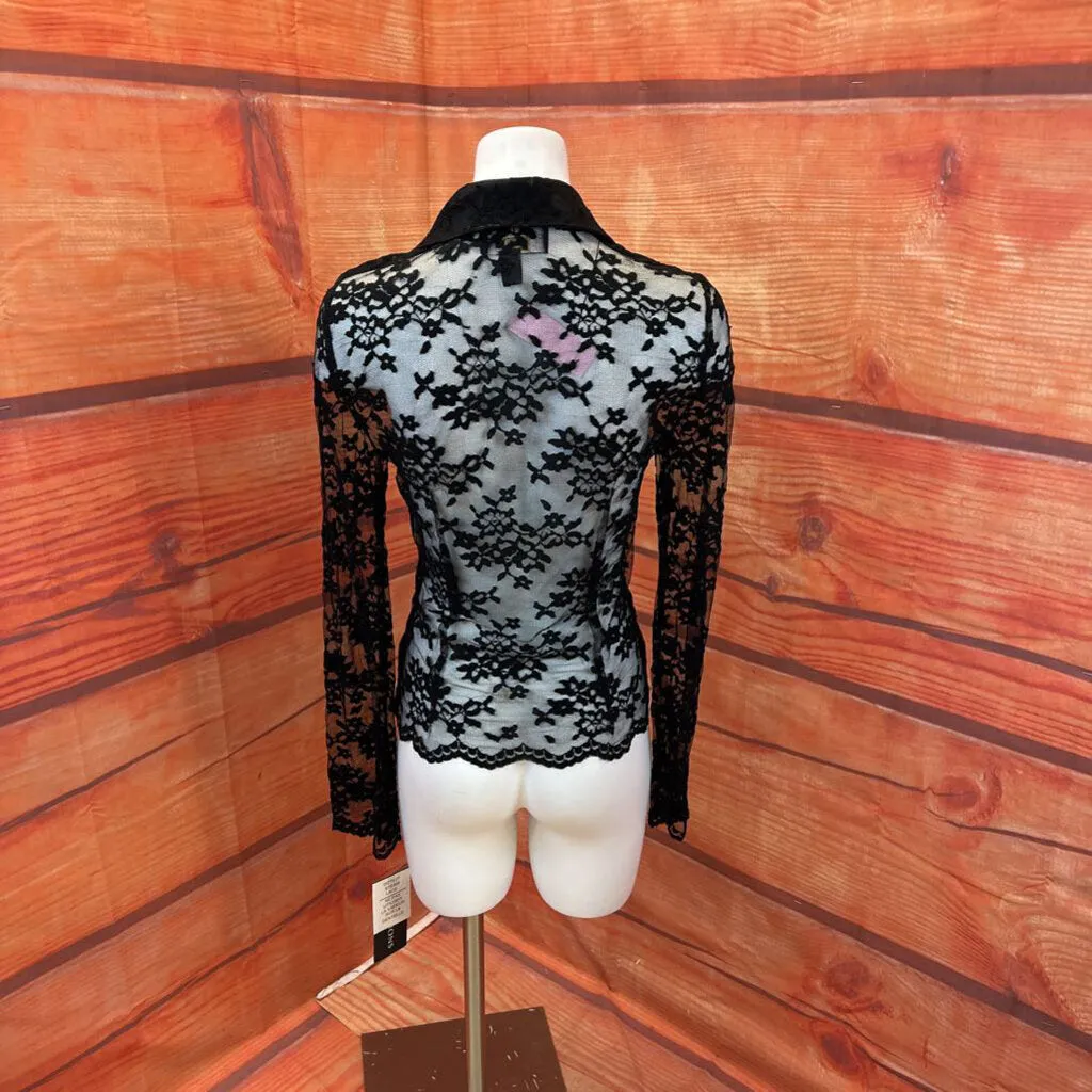 NWT JS COLLECTIONS BLACK LACE SHIRT SZ 10 TC3