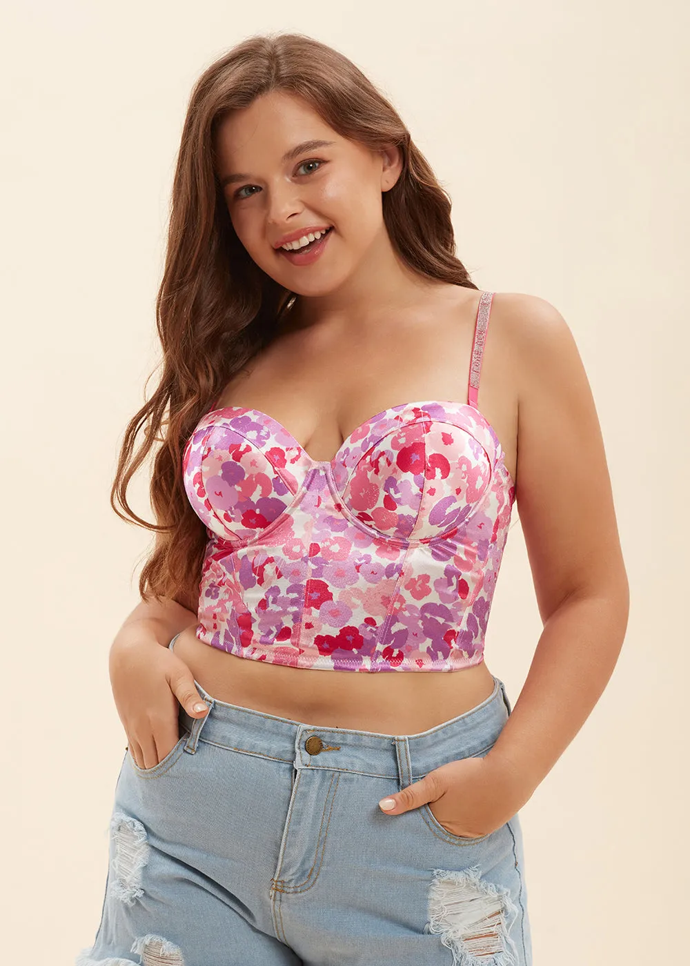 PANDORA Plus Sexy Printed Balconette Corset Long Demi Bra