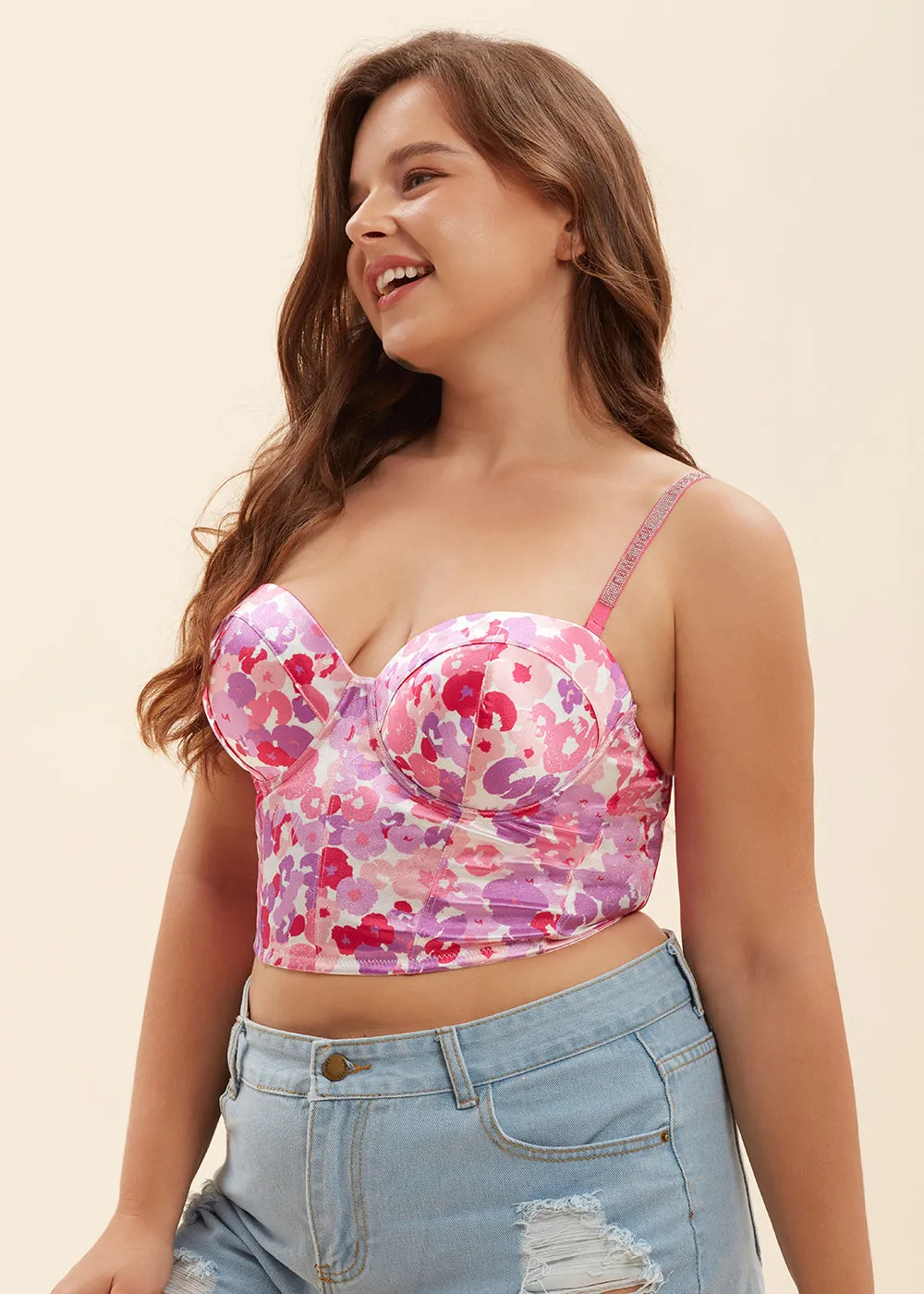 PANDORA Plus Sexy Printed Balconette Corset Long Demi Bra