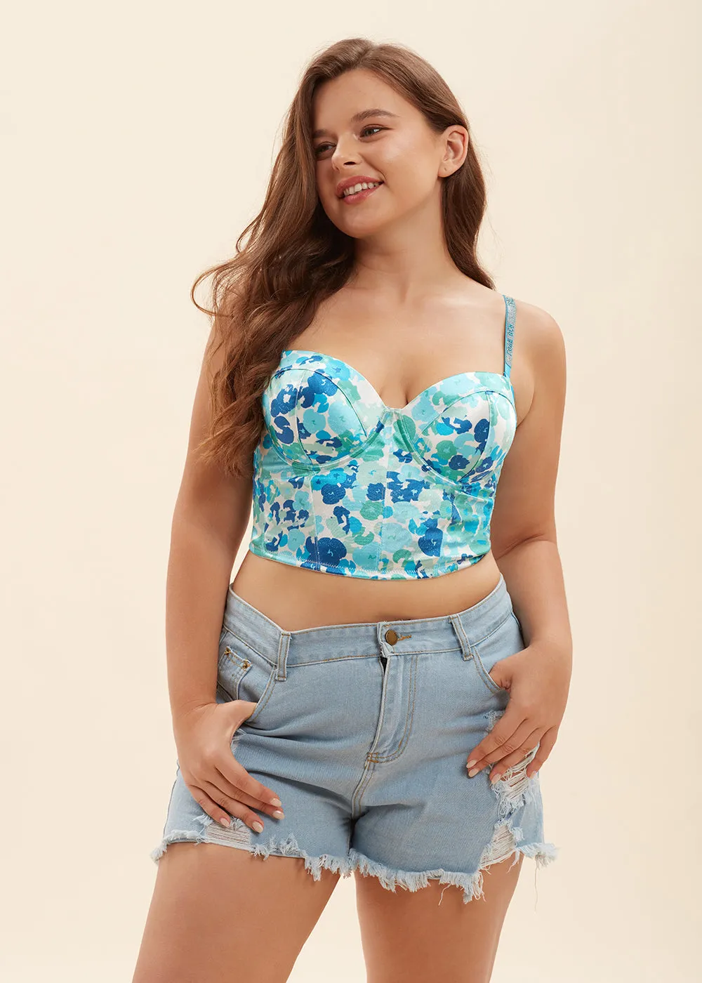 PANDORA Plus Sexy Printed Balconette Corset Long Demi Bra