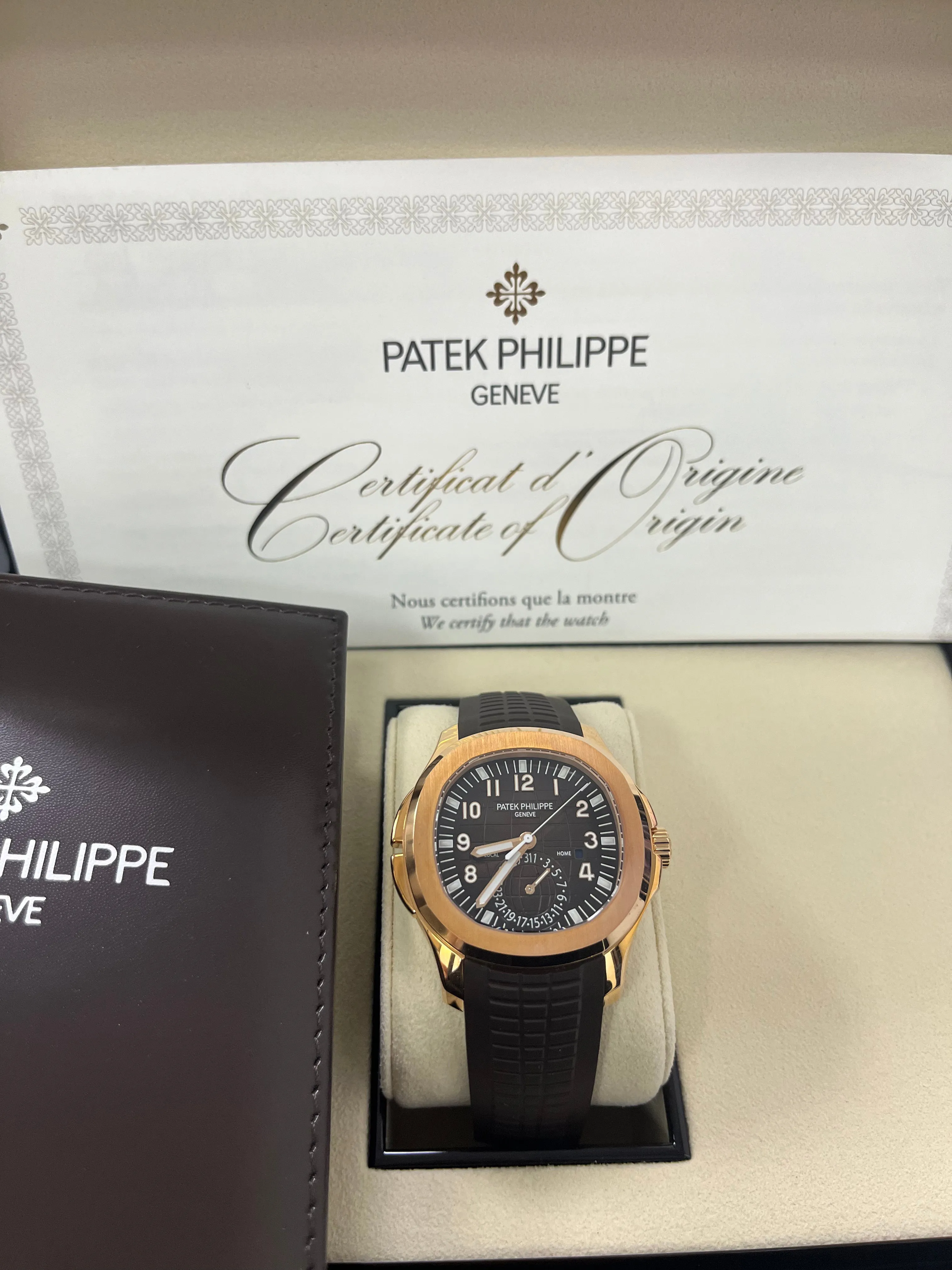 Patek Philippe Aquanaut Time Travel/ Rose Gold/ Chocolate Dial (Ref#5164R/001)