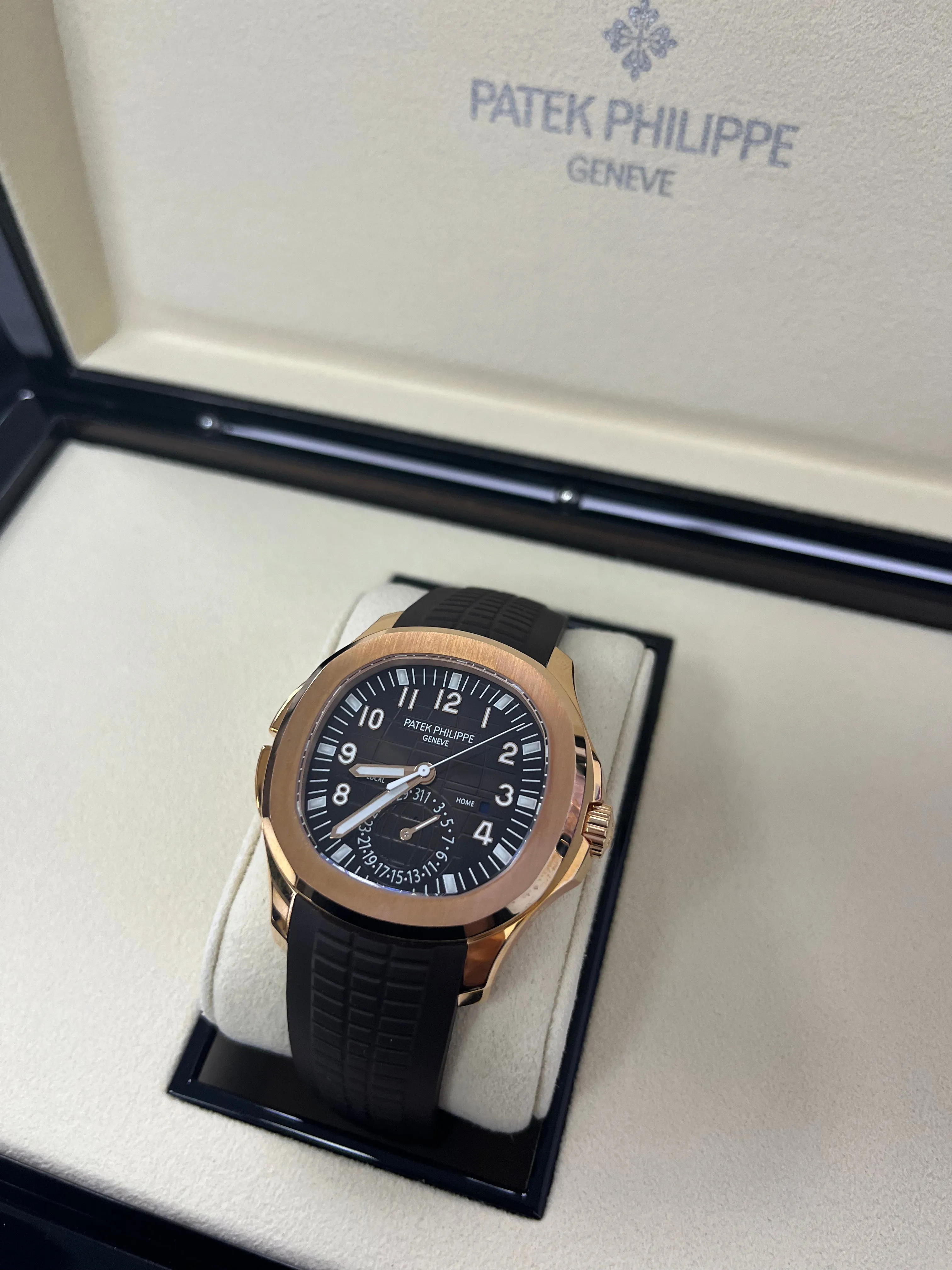 Patek Philippe Aquanaut Time Travel/ Rose Gold/ Chocolate Dial (Ref#5164R/001)