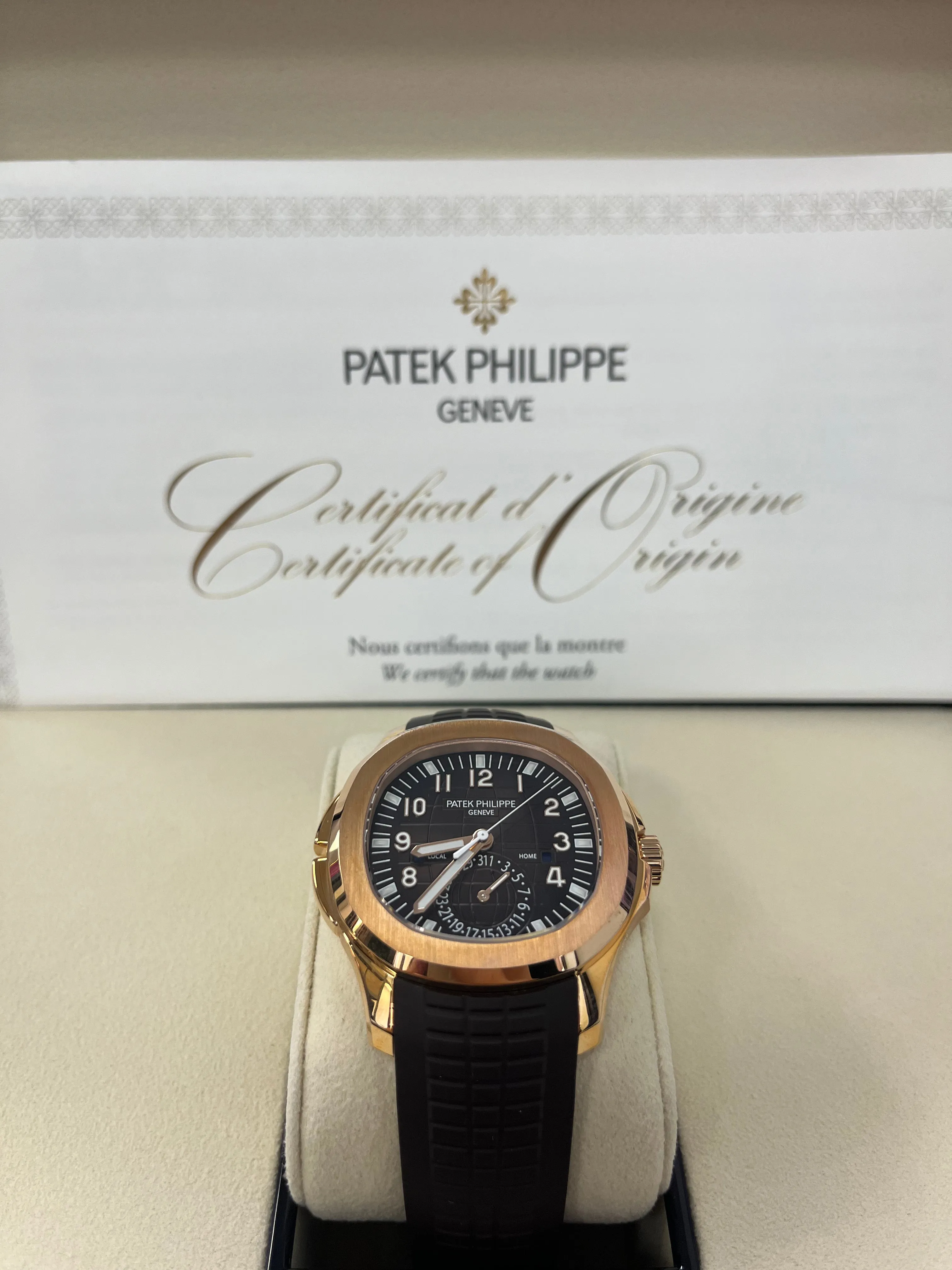 Patek Philippe Aquanaut Time Travel/ Rose Gold/ Chocolate Dial (Ref#5164R/001)