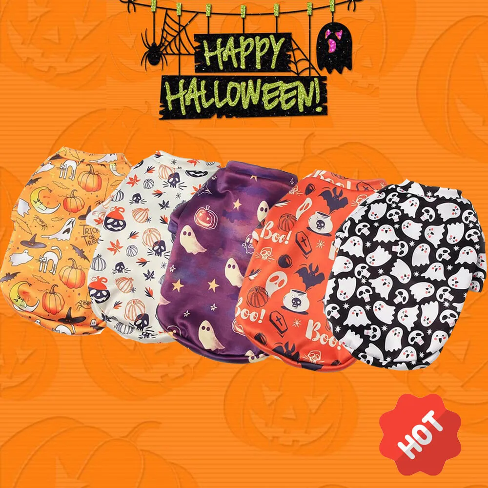 Plush Printed Halloween Pet Costume | Warm Pumpkin & Ghost Design for Autumn & Winter