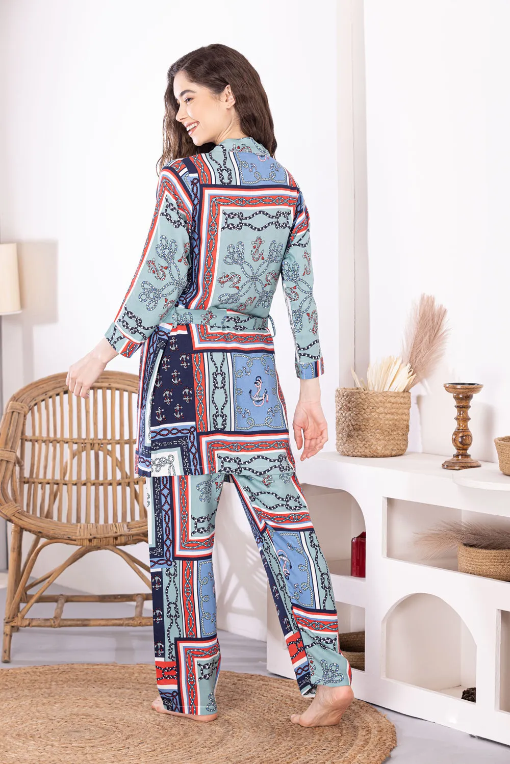 Printed Pj set with Long Robe