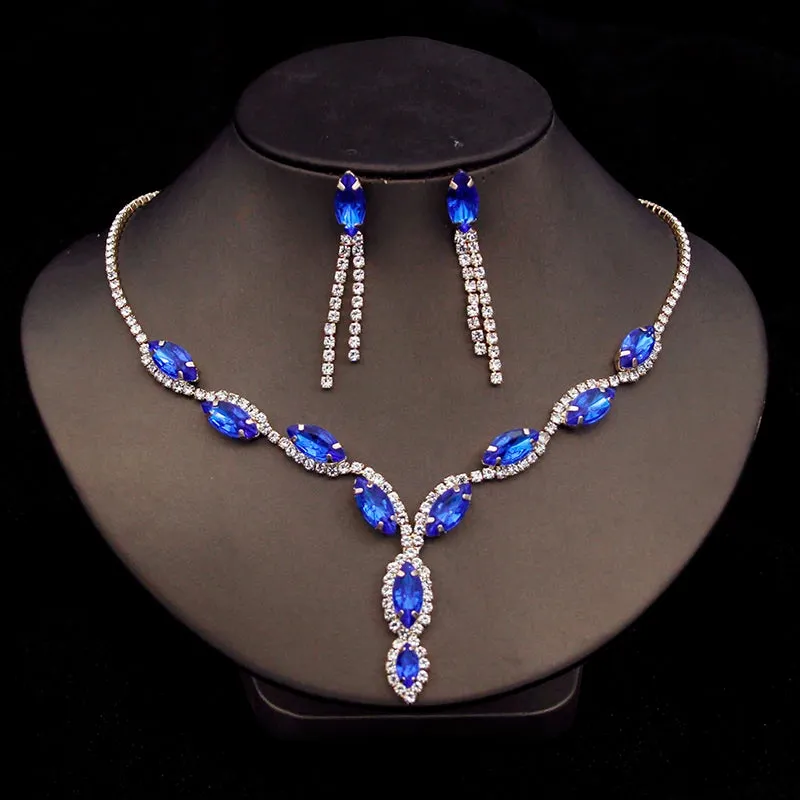 Rhinestone Jewelry Set - Earrings and Necklace in Multiple Colors, Perfect for Prom, Wedding, Engagement, and Bridesmaids