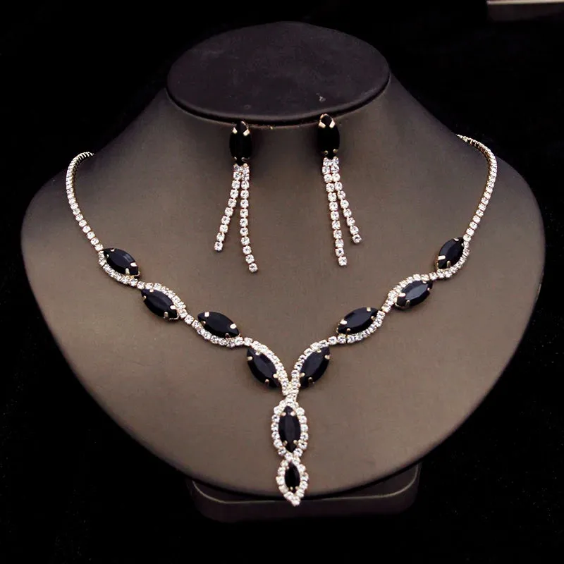 Rhinestone Jewelry Set - Earrings and Necklace in Multiple Colors, Perfect for Prom, Wedding, Engagement, and Bridesmaids