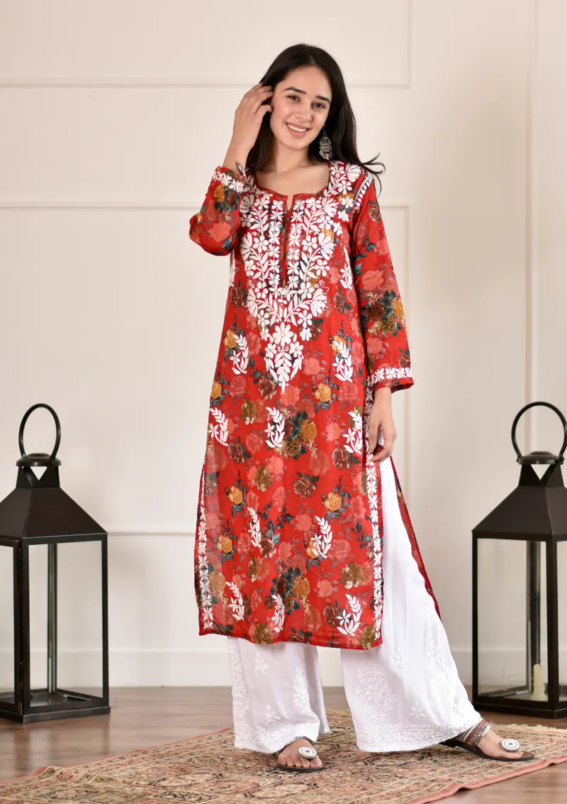 Rozy Premium Chikankari Mulmul Kurti