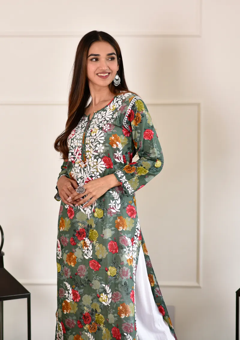 Rozy Premium Chikankari Mulmul Kurti