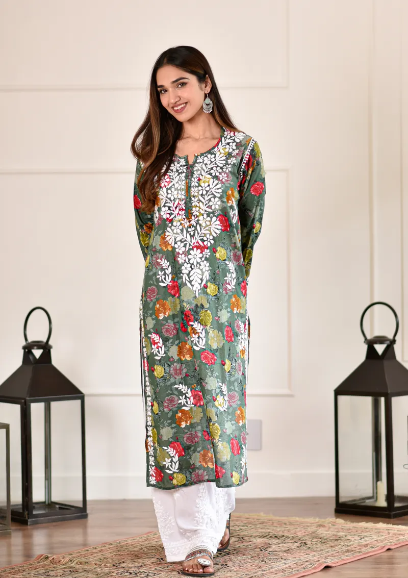 Rozy Premium Chikankari Mulmul Kurti