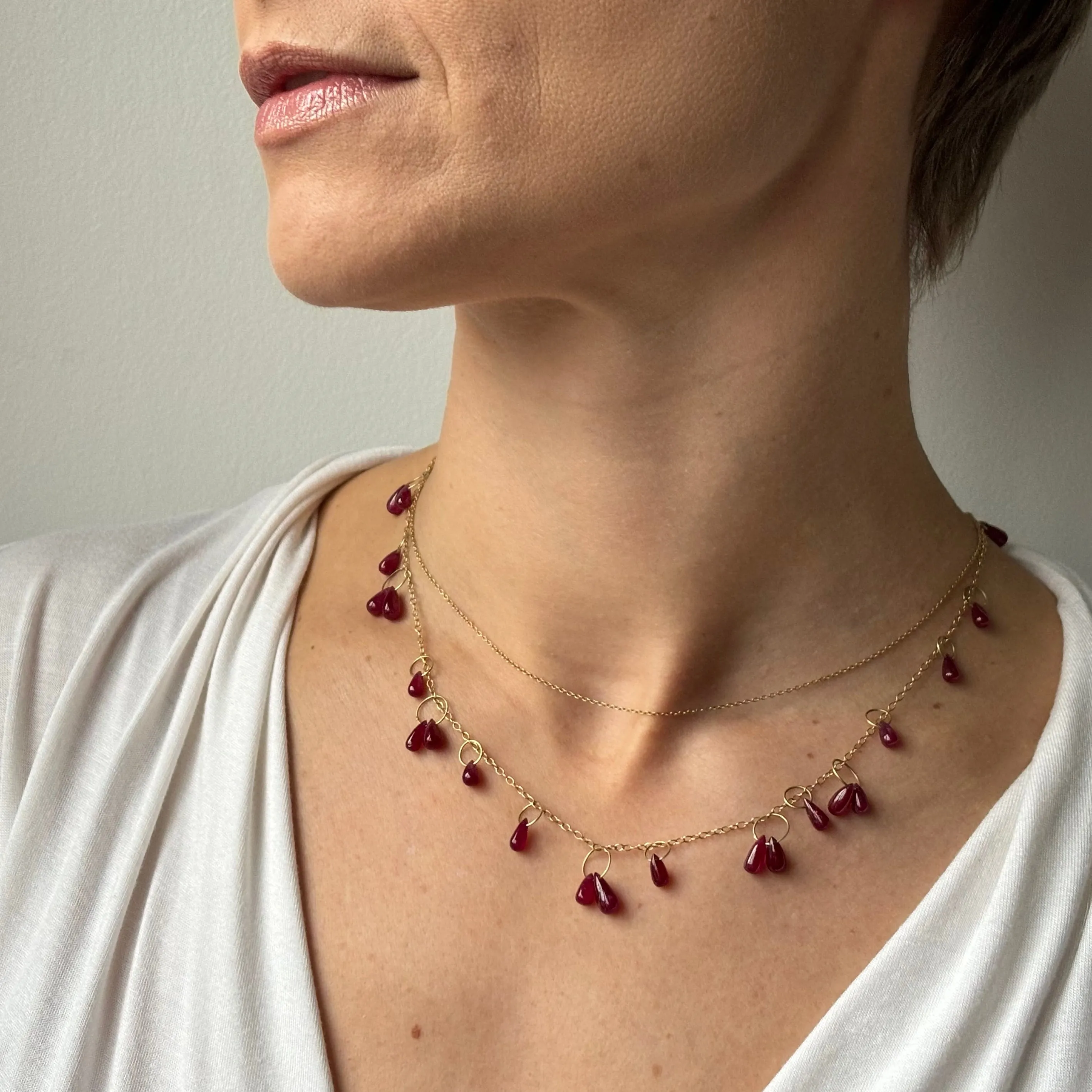 Ruby Drop Delicate Circle Bunches Necklace