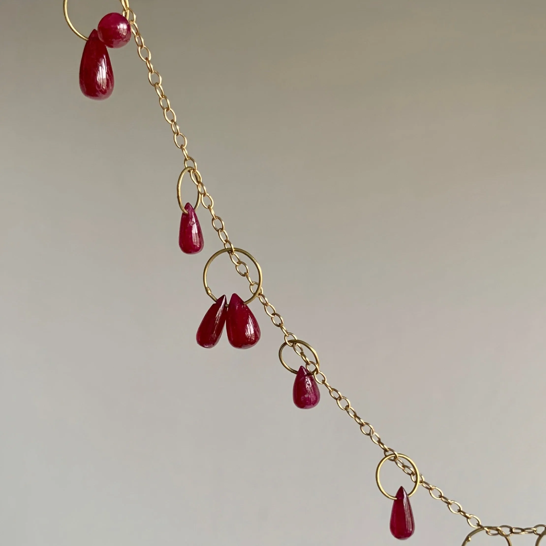 Ruby Drop Delicate Circle Bunches Necklace