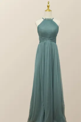 Sea Glass Tulle Bridesmaid Dress with Cross Back