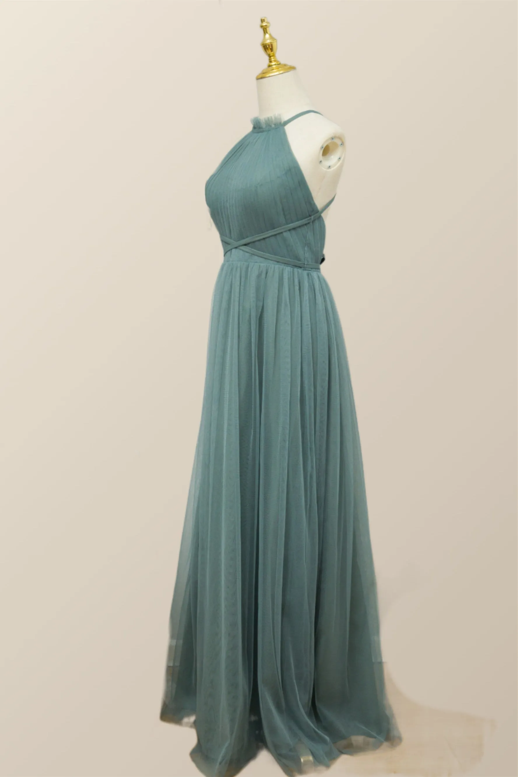 Sea Glass Tulle Bridesmaid Dress with Cross Back