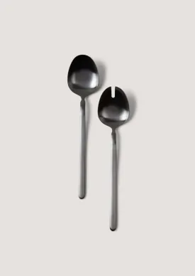 Set of 2 Stainless Steel Salad Serving Spoons in Matte Black