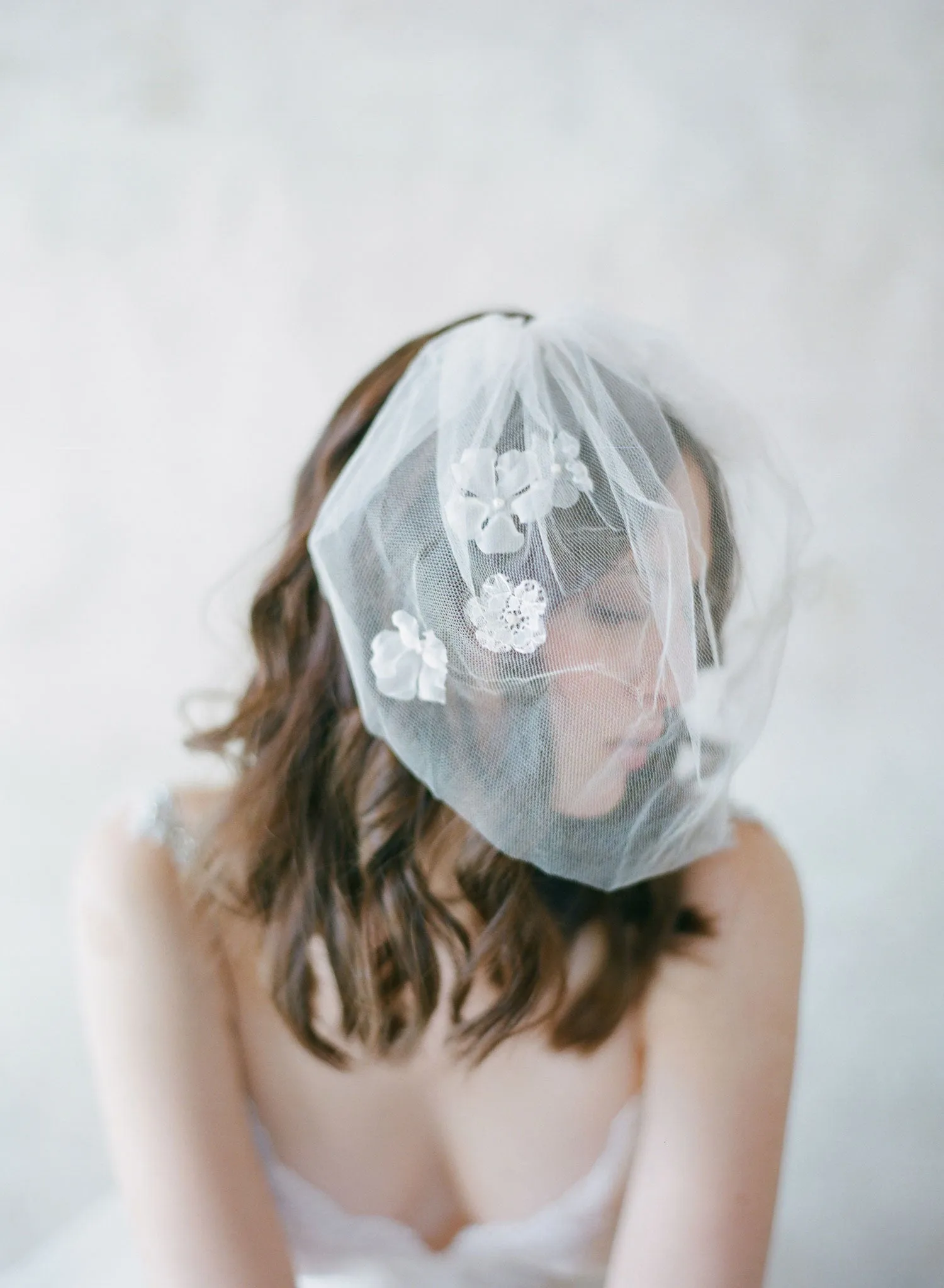 Silk flower, silk tulle birdcage veil - Style #531