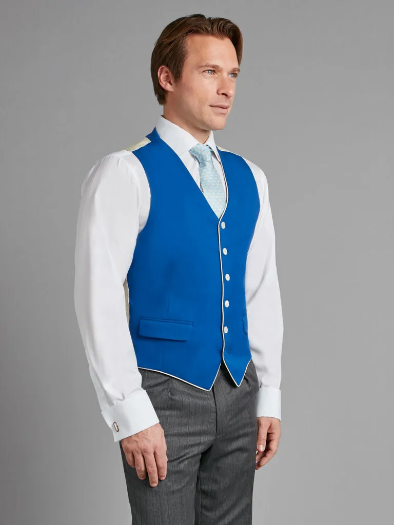 Single Breasted Wool Vest With Piping - Royal Blue