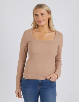 Square Neck Rib Long Sleeve Mocha