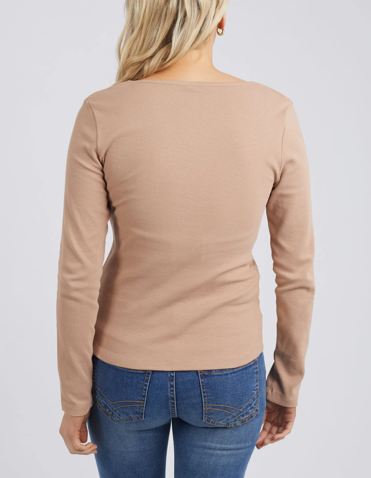 Square Neck Rib Long Sleeve Mocha