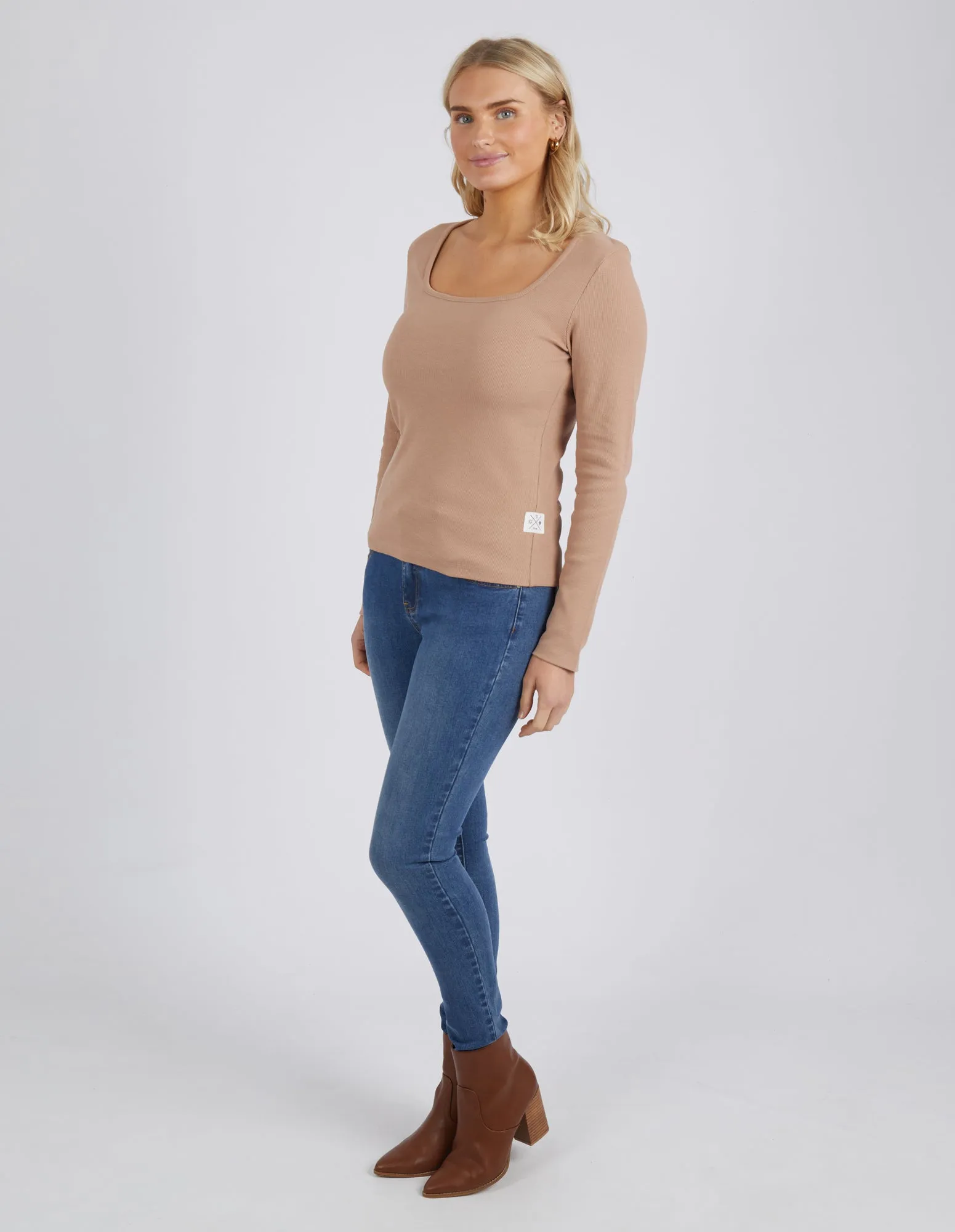 Square Neck Rib Long Sleeve Mocha