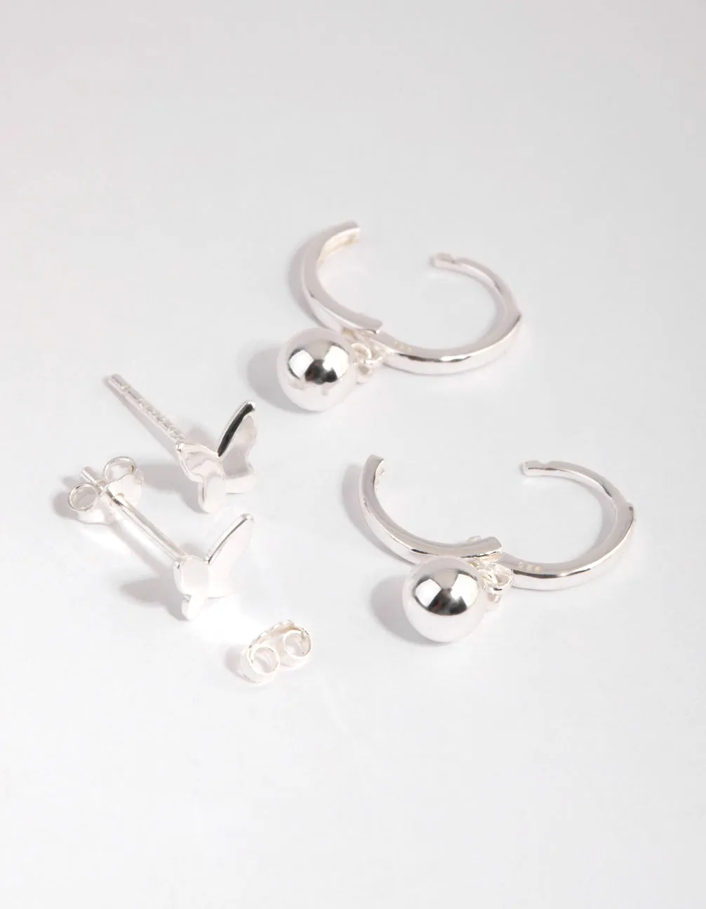 Sterling Silver Butterfly Stud & Hoop Earring Set